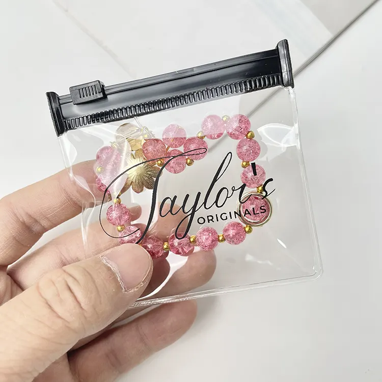 2024 Hot Sell PVC Transparent Frosted Logo Print Zipper Customized Mini Jewelry Pouch Jewellery Packaging Bag