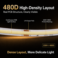 Bande lumineuse LED COB à cinq couleurs AC220V 480D, haute densité, sans points, flexible, avec prise et driver, pour une utilisation domestique et commerciale