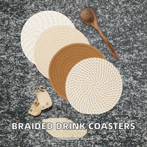 Handmade Braided Polyester Cotton Reusable Drink Coasters Heat-Resistant for <b>Table</b> <b>Protection</b> Country Style Kitchen Decoration - Product Image 2