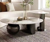 Table basse en panneau de roche italien de luxe léger, acier inoxydable, design moderne, meubles de salon