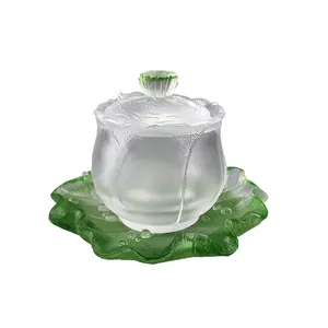 Стеклянная чашка Будды по индивидуальному заказу, чашка для чая, чашка для святой воды с лотосом для храма