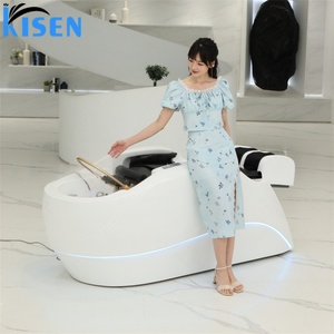 Lit de lavage de cheveux électrique de luxe Kisen, lit de massage pour salons de coiffure, spa, chaise-lit pour salons de manucure et de barbier avec circulation d'eau - Product Image 3