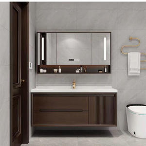 Mueble de baño moderno minimalista con lavabo cerámico integrado, espejo inteligente y gabinete. - Product Image 5