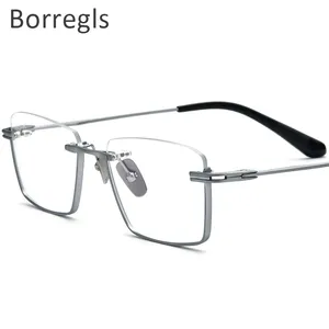 Borregls Pure Titanium Glasses Frame Men 2022 New Square Prescription Eyeglasses for Men Half Myopia Optical Eyewear DTX-416