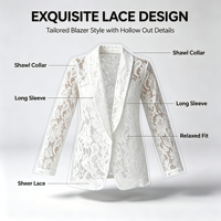 Blazer en dentelle ajourée pour femme, manches longues, devant ouvert, veste décontractée sexy pour le bureau ou les soirées, OEM ODM personnalisé