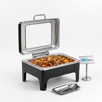 Nouveau service de chafing dishes de luxe en verre pour restaurant, ensemble de 6L pour buffet, chauffe-plats noirs pour la restauration