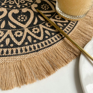 Napperons de <span class=keywords><strong>table</strong></span> ronds individuels en <span class=keywords><strong>jute</strong></span> à franges style bohème pour <span class=keywords><strong>mariage</strong></span>, repas et cuisine - Product Image 4