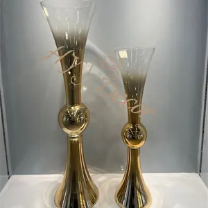 Hy Trompet Vaas Bloemenbruiloft Middelpunt Glas Chroom Goud Zilver Doorzichtige Vazen Voor Bruiloft Centerpieces