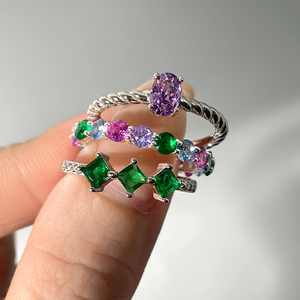 Anillos <span class=keywords><strong>de</strong></span> Circonia Cúbica Chapados en Oro <span class=keywords><strong>de</strong></span> 18K, Coloridos, Rosa, Verde, Morado, Ovalados, para Mujer - Product Image 4