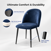 Chaise de salle à manger moderne rembourrée bleu marine, dossier incurvé, assise souple, pieds coniques noirs pour la maison, le restaurant, l'hôtel