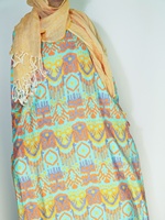 Abaya noire ample à imprimé Ikat turquoise avec ensemble hijab pêche, robe abaya musulmane modeste pour femme, tenue islamique décontractée