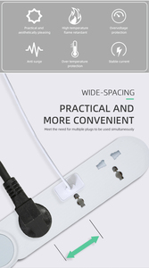 OEM ODM Supported <b>Universal</b> Type WISH Tabletop Power Strip PP Material Copper Cable Safety Shutter Fireproof Home Use - Product Image 3