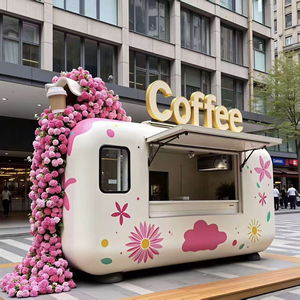 Chariot à café mobile personnalisé avec décoration florale, camion de vente de nourriture de rue commercial pour centre commercial/marché nocturne, entièrement équipé - Product Image 1