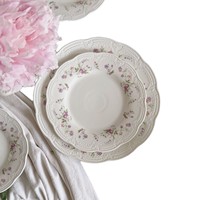 Vaisselle en céramique de style français romantique Eden Garden, assiettes à bordure dentelée, assiettes à dessert, tasses à café, assiettes profondes, ovales