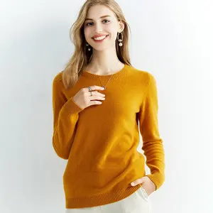 Factory custom Winter female wool pullover knit round neck thickened woolen sweater women
