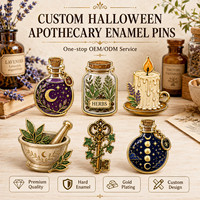 Fournisseur OEM en gros : Badges, épingles et broches en métal émaillé, design fêtes et Halloween, motifs bouteilles de potion d'apothicaire et herbes, avec logo personnalisé, pour revers, cadeau