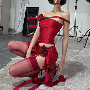 Elegante Conjunto de Vestido Mini Rojo con Flores 3D para Mujer, Vestidos Tubo sin Mangas, Vestidos Ajustados de Moda 2024, Vestidos de Noche para Mujer 2838 - Product Image 5