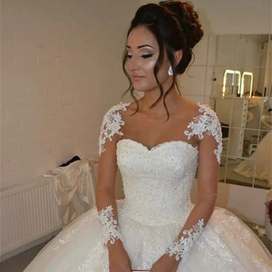 Factory Price Wholesale Classic Wedding Dress Bride White Long <b>Sleeve</b> Floor-Length Lace Backless A-Line <b>Bridal</b> Europe America - Product Image 1