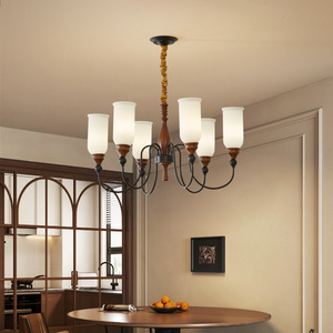 American Vintage French Retro Style Chandelier Walnut Wood Color Multi Head LED <b>Light</b> Bedroom Dining Room Main <b>Light</b> - Product Image 2