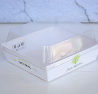 Barquette carrée en papier kraft de qualité alimentaire pour plats à emporter, desserts, beignets, sushis, avec couvercle transparent en plastique, finition mate et gaufrage