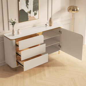 <span class=keywords><strong>Buffet</strong></span> de luxe moderne et léger en <span class=keywords><strong>bois</strong></span> massif et pierre avec 2 étagères et 3 tiroirs en acier inoxydable Meuble de rangement pour le salon - Product Image 5