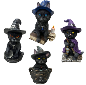 Figurine en résine <span class=keywords><strong>de</strong></span> haute qualité chat sorcière tenant un balai chaton noir pour la décoration <span class=keywords><strong>de</strong></span> la maison d'Halloween - Product Image 6