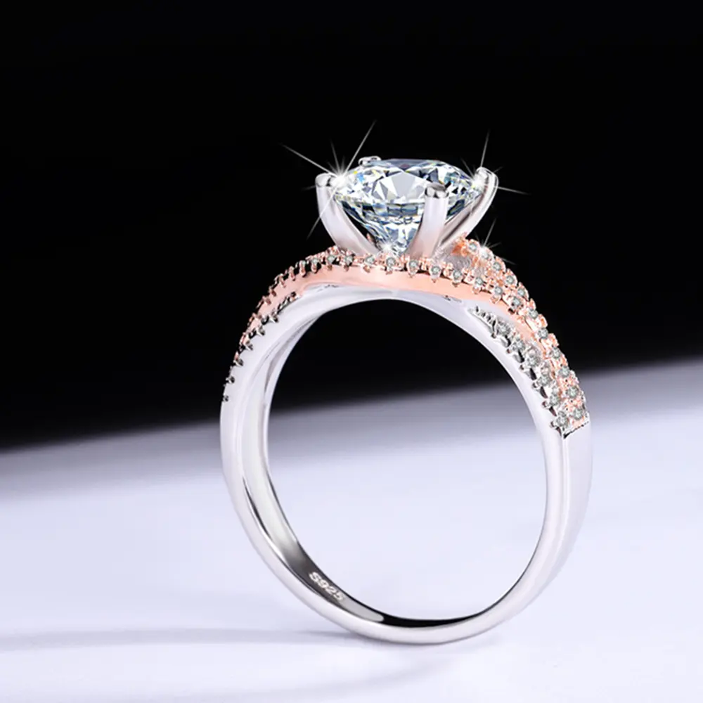Takı 925 ayar gümüş yüzük renk Moissanite elmas düğün nişan yüzüğü kadınlar için kuyumcu elmas yüzük