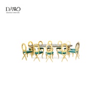 Table ovale haut de gamme pour réception de mariage, support en perles dorées, surface en verre noir pour la décoration de mariage