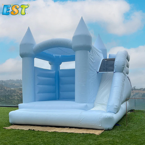 Château plein d'entrain de fête de mariage de PVC de videur gonflable commercial château sautant <span class=keywords><strong>bleu</strong></span> Mini maison de rebond avec la glissière combinée à vendre - Product Image 2