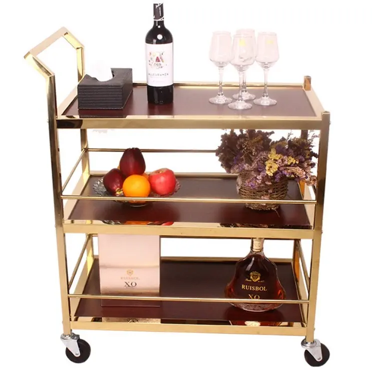 Metalen Frame Houten Blad Thee Koffie Winkelwagen Trolley