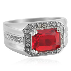 European American Style <b>Titanium</b> Steel Red Gemstone <b>Ring</b> Geometric Shape Prong Setting Women's Fashion Jewelry Gift 210166 - Product Image 1