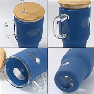 Bouteille d'eau en verre avec manchon en silicone sans BPA, avec paille et poignée, idéale pour la <span class=keywords><strong>salle</strong></span> <span class=keywords><strong>de</strong></span> <span class=keywords><strong>sport</strong></span> - Vente en gros - Product Image 3