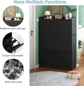 Scarpiera nera multistrato Ultra sottile in legno, - Product Image 5