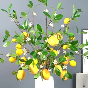 Hot Sale Fruit Branches Lemon Plants Vivid Yellow Artificial Lemon Stems for Farmhouse Style Home Table Centerpiece Decor