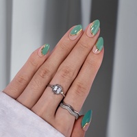 Ongles artificiels en amande faits main, design de marque privée, faux ongles avec ligne dorée, luxe, gels souples à presser