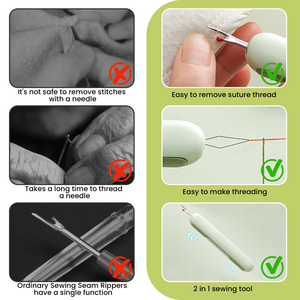 Herramienta de Costura 2 en 1: Enhebrador de Agujas y Descosedor, Cortador de Hilo Portátil de Doble Cabezal con Cubierta Protectora - Product Image 3