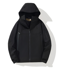 Veste Softshell Noire Personnalisée Imperméable à Capuche avec Fermeture Éclair Avant et Poignets Ajustables pour Travail en Extérieur – Vente en Gros pour Hommes, Fournisseur Exportateur - Product Image 1