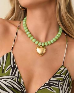 Collana <span class=keywords><strong>girocollo</strong></span> Go2boho Amor <span class=keywords><strong>con</strong></span> perline colorate e ciondolo a cuore in ottone placcato oro, gioiello vistoso e robusto per donna - Product Image 2