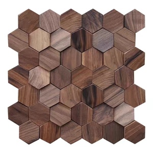 Murs intérieurs Panneaux de plafond hexagonaux en bois de noyer noir Salon de thé Mosaïque en bois massif Mur de fond TV Panneaux de décoration Panneau - Product Image 1