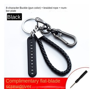 "Llavero de placa de número de teléfono tejido personalizado para hombres y mujeres-Llave de coche antipérdida con 8 llaveros y montaje en el salpicadero" - Product Image 5