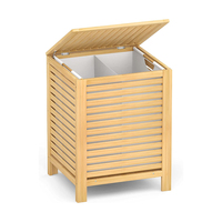 Panier à linge en bambou personnalisable et écologique à 2 compartiments avec doublure amovible pour le tri sélectif et le rangement