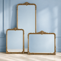 Miroir mural antique vintage orné en or, cadre en bois filigrané, style européen décoratif pour salon, chambre, entrée, maison