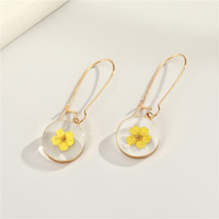 Boucles d'oreilles minimalistes en résine avec fleurs séchées, rondes, à longue tige, plaquées or, bijoux floraux pour femmes