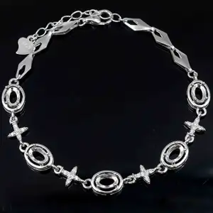 Sterling silver 4*6mm semi mount bracelet blank empty Support mountain Setting S925 base holder without stone for DIY Inlay