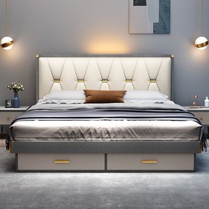 모던 디자인 침실 가구 원목 킹/퀸/더블 사이즈 수납 침대 - Product Image 1