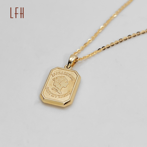 Moda sikke kolye 18k gerçek altın takı kabartmalı Elizabeth sikke Hoop kolye kolye gerçek altın Jewelri - Product Image 4