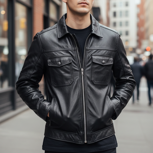 Veste en cuir <span class=keywords><strong>de</strong></span> chèvre pleine fleur pour homme, style chasse rétro personnalisé, col rabattu, faible MOQ, OEM, pour <span class=keywords><strong>l</strong></span>'hiver, style motard - Product Image 1