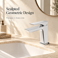 Robinet de lavabo carré chromé Idealex, design géométrique sculpté, monocommande, à poser sur le comptoir, garantie 5 ans, cartouche céramique, pour salle de bain