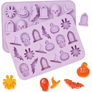 Molde de Silicona para Dulces de Halloween, 18 Cavidades, Bandeja para Chocolate, Gomitas y Pasteles, Diseño de Calavera, Calabaza y Murciélago, Antiadherente y Reutilizable - Product Image 1