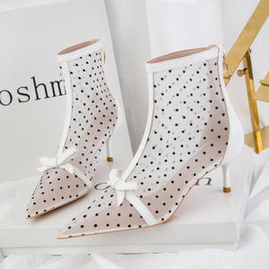 Perspektif Manis dan Tipis Polka Dot Mesh Berongga Sepatu Hak Tinggi Sandal Wanita Stiletto Sepatu Bot Pergelangan Kaki Runcing Hak Tinggi - Product Image 3